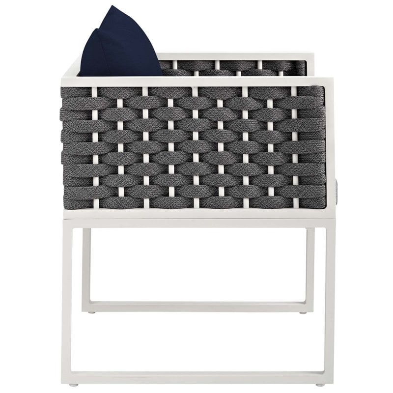 Pemberly Row  Aluminum Patio Dining Armchair in White and Navy