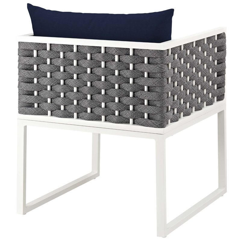 Pemberly Row  Aluminum Patio Dining Armchair in White and Navy