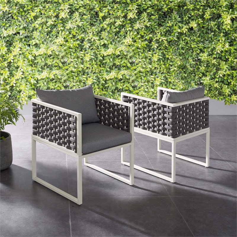 Pemberly Row  Aluminum Patio Dining Armchair in White and Gray (Set of 2)