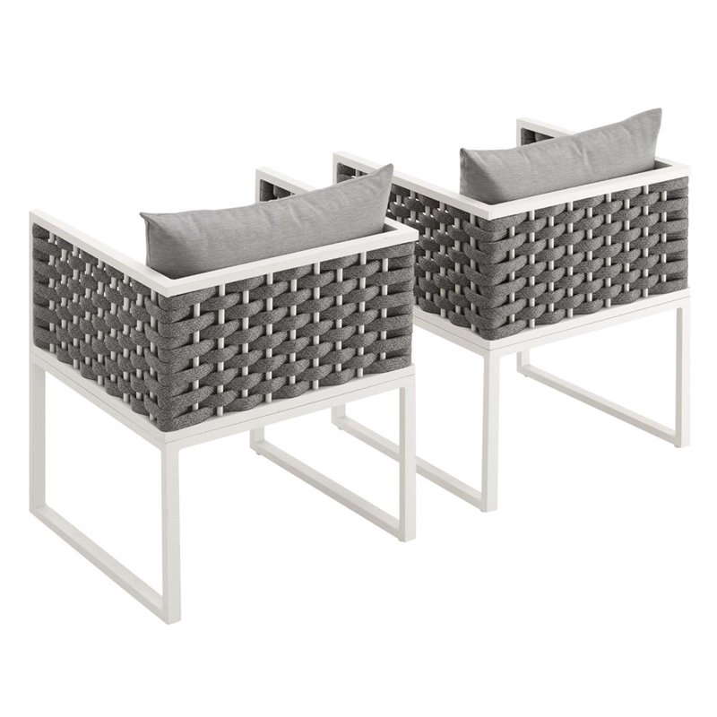 Pemberly Row  Aluminum Patio Dining Armchair in White and Gray (Set of 2)
