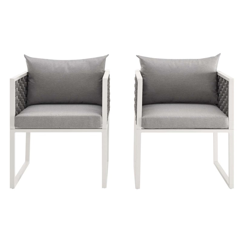 Pemberly Row  Aluminum Patio Dining Armchair in White and Gray (Set of 2)
