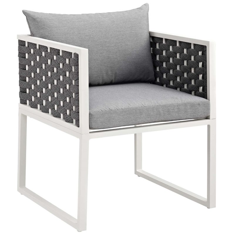 Pemberly Row  Aluminum Patio Dining Armchair in White and Gray (Set of 2)