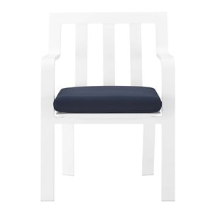Pemberly Row 17.5&quot Modern Aluminum Stackable Patio Dining Armchair in White/Navy