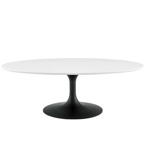 Pemberly Row 48&quot Oval Top Modern Metal Coffee Table in Black/White