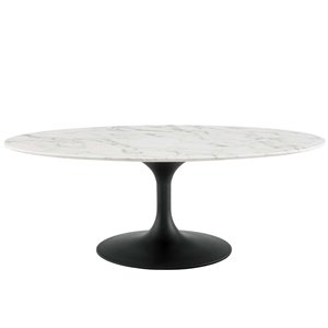 Pemberly Row 48&quot Oval Top Modern Metal Coffee Table in White/Black