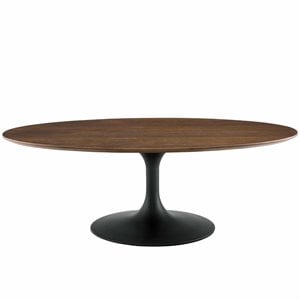 Pemberly Row 48&quot Oval Top Modern Metal Coffee Table in Black/Walnut