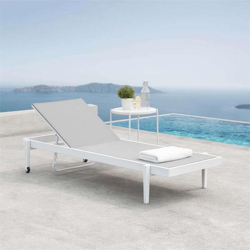 Pemberly Row Modern Aluminum Patio Chaise Lounge Chair in Gray/White