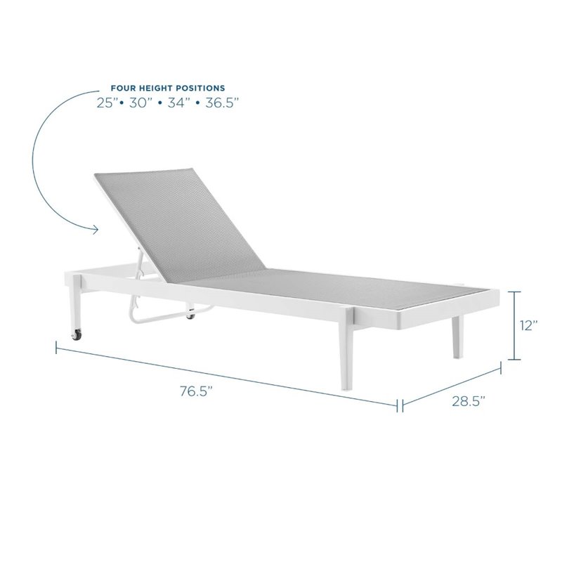 Pemberly Row Modern Aluminum Patio Chaise Lounge Chair in Gray/White