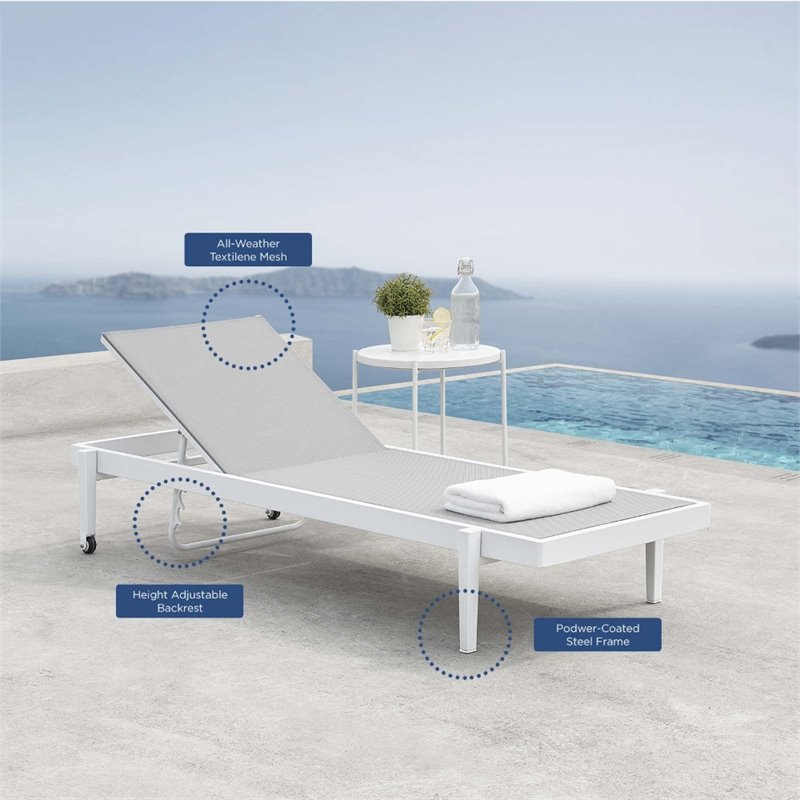 Pemberly Row Modern Aluminum Patio Chaise Lounge Chair in Gray/White