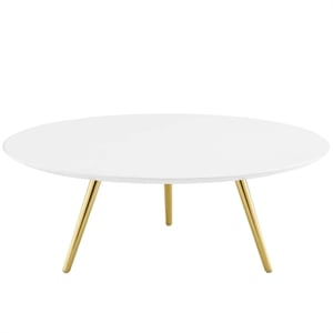 Pemberly Row 36&quot Round Wood Top Coffee Table with Tripod Base in Gold/White