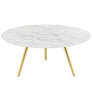 Pemberly Row 36&quot Round Top Modern Marble Coffee Table in White/Gold
