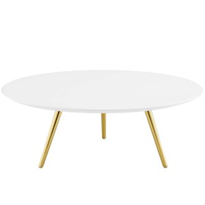 Pemberly Row 40&quot Round Top Modern Wood Coffee Table in White/Gold