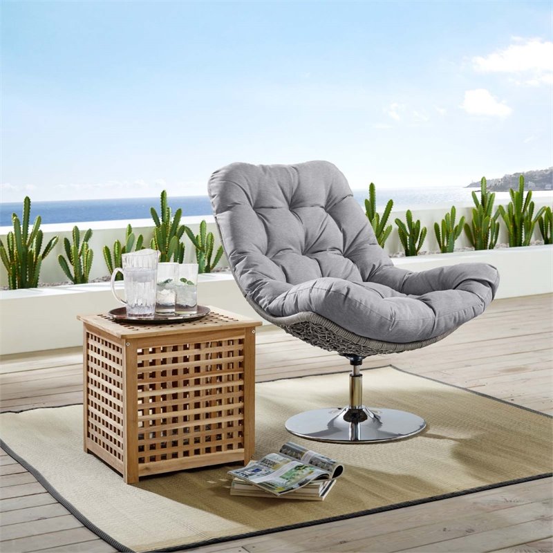 Pemberly Row Modern Fabric Patio Swivel Lounge Chair in Gray/Light Gray
