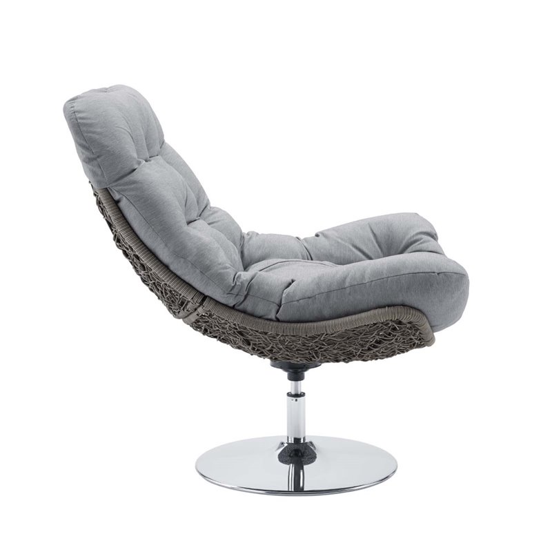 Pemberly Row Modern Fabric Patio Swivel Lounge Chair in Gray/Light Gray