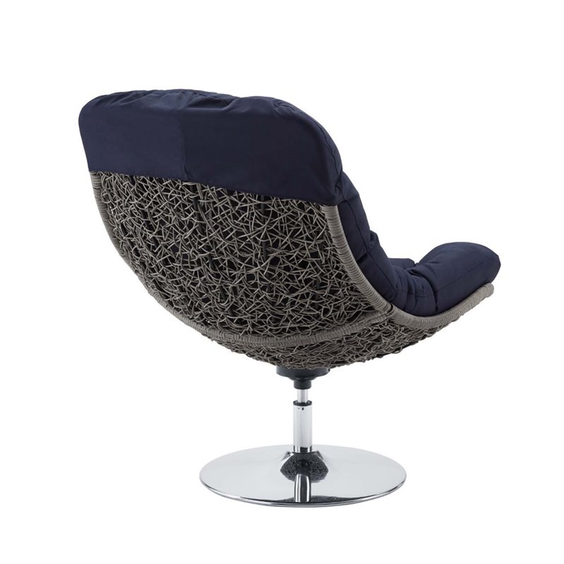 Pemberly Row Modern Fabric Patio Swivel Lounge Chair in Navy/Light Gray