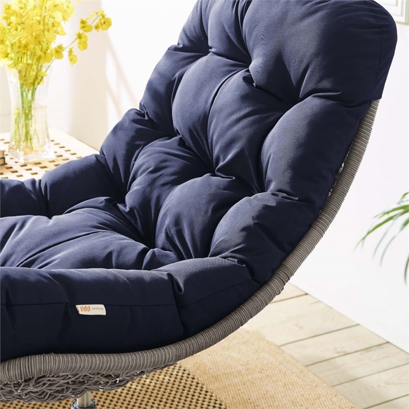 Pemberly Row Modern Fabric Patio Swivel Lounge Chair in Navy/Light Gray