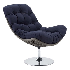 Pemberly Row Modern Fabric Patio Swivel Lounge Chair in Navy/Light Gray