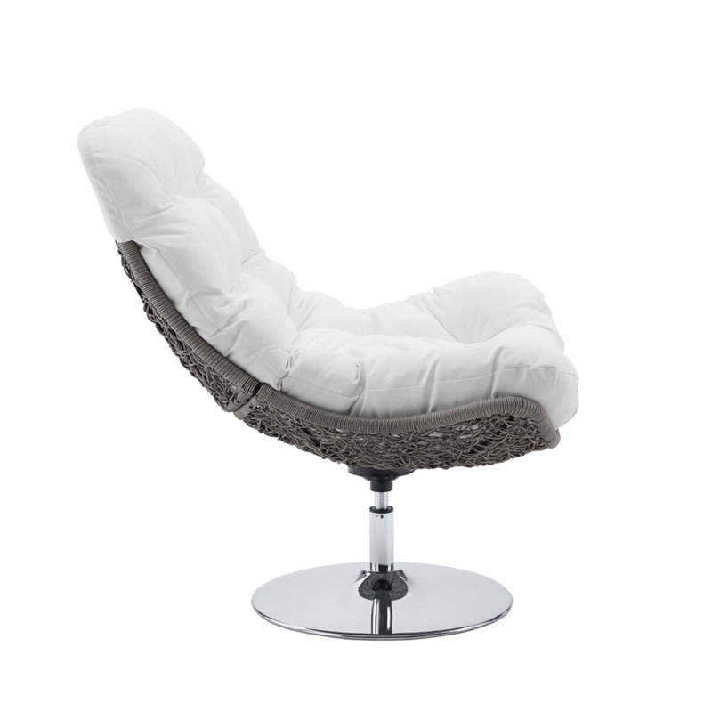 Pemberly Row Modern Fabric Patio Swivel Lounge Chair in White/Light Gray