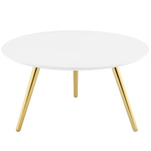 Pemberly Row 28&quot Round Top Modern Wood Coffee Table in White/Gold