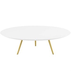 Pemberly Row 47&quot Round Top Modern Wood Coffee Table in White/Gold