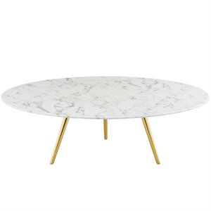 Pemberly Row 47&quot Round Top Modern Marble Coffee Table in White/Gold