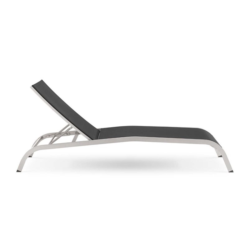 Pemberly Row Modern Aluminum/Mesh Chaise Patio Lounge Chair in Black