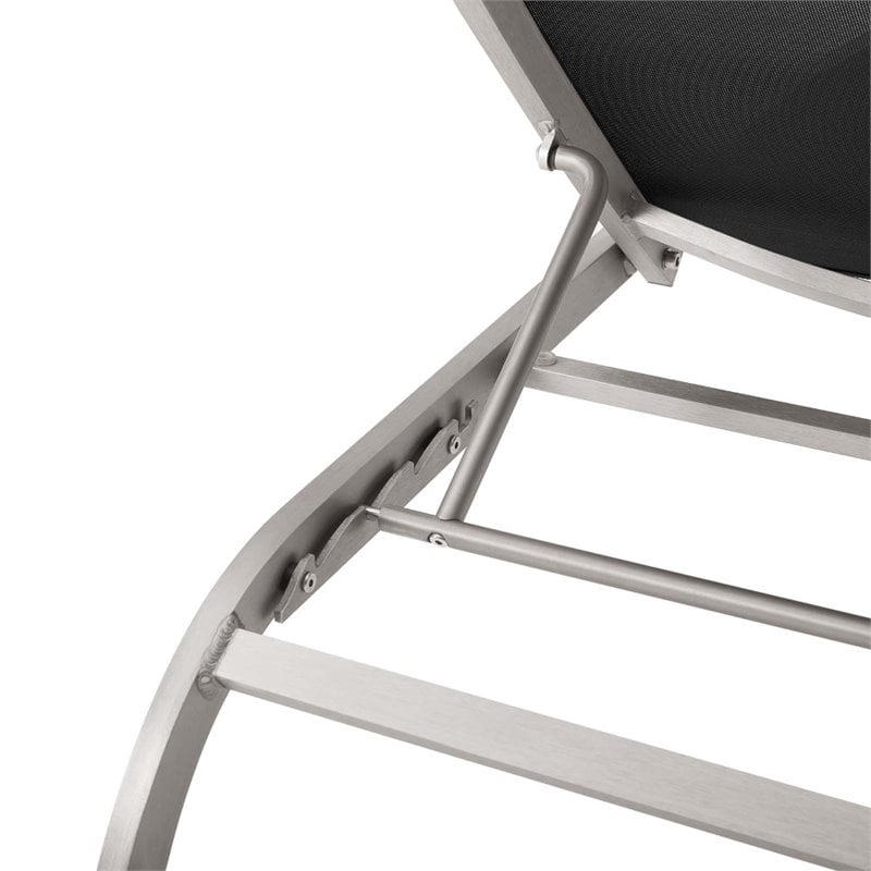 Pemberly Row Modern Aluminum/Mesh Chaise Patio Lounge Chair in Black