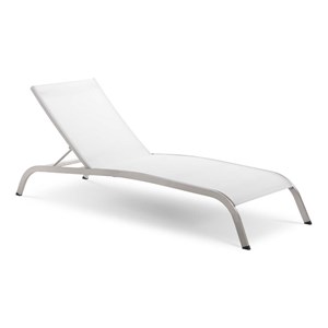 Pemberly Row Modern Aluminum/Mesh Chaise Patio Lounge Chair in White