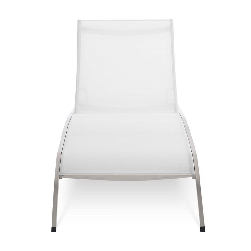 Pemberly Row Modern Aluminum/Mesh Chaise Patio Lounge Chair in White
