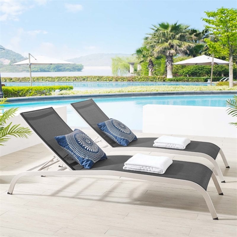 Pemberly Row  Mesh Patio Chaise Lounge in Black (Set of 2)