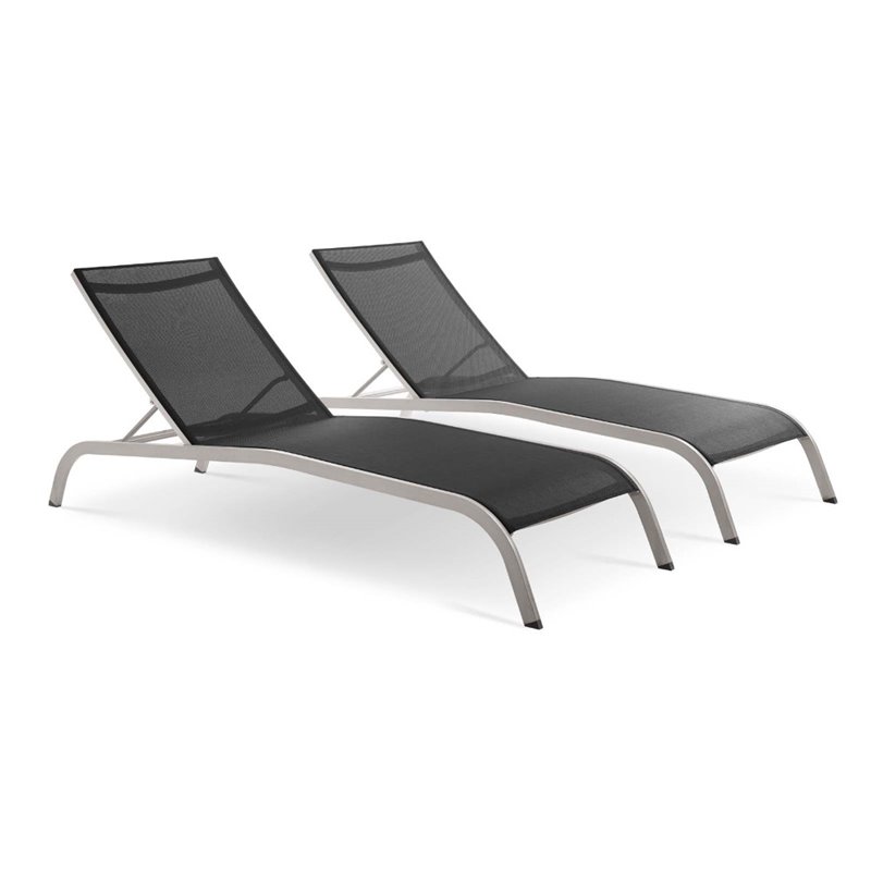 Pemberly Row  Mesh Patio Chaise Lounge in Black (Set of 2)