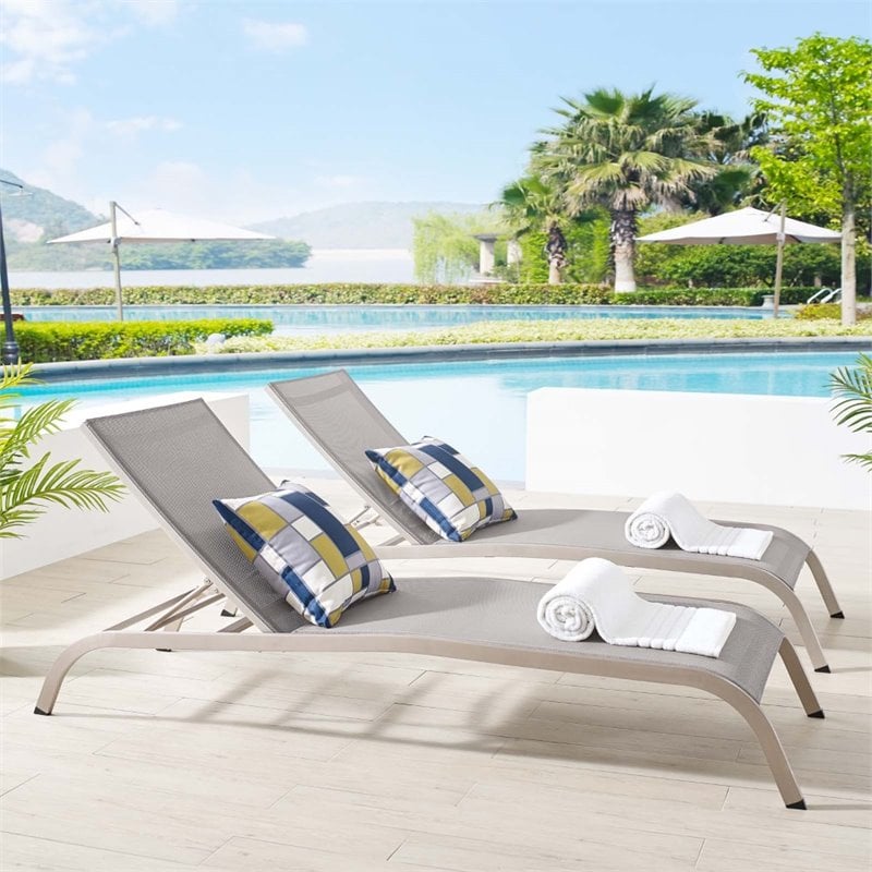 Pemberly Row  Mesh Patio Chaise Lounge in Gray (Set of 2)