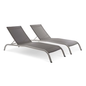 Pemberly Row  Mesh Patio Chaise Lounge in Gray (Set of 2)