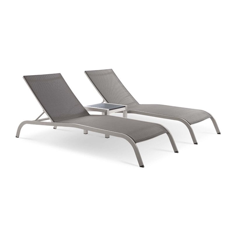 Pemberly Row  3 Piece Mesh Patio Lounge Chair Set in Gray