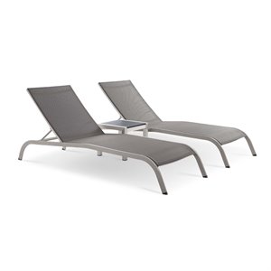 Pemberly Row  3 Piece Mesh Patio Lounge Chair Set in Gray