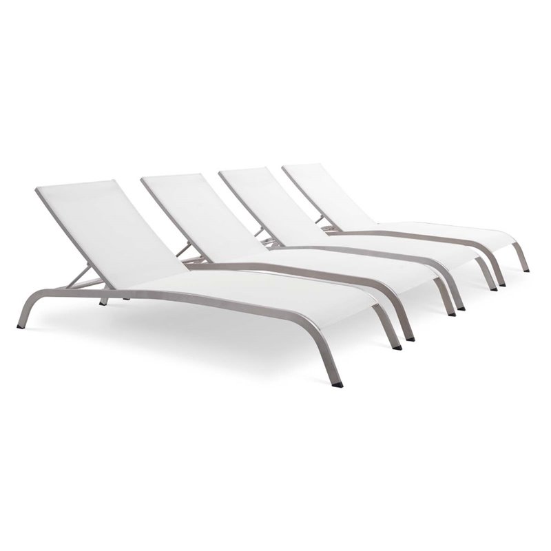 Pemberly Row  Mesh Patio Chaise Lounge in White (Set of 4)