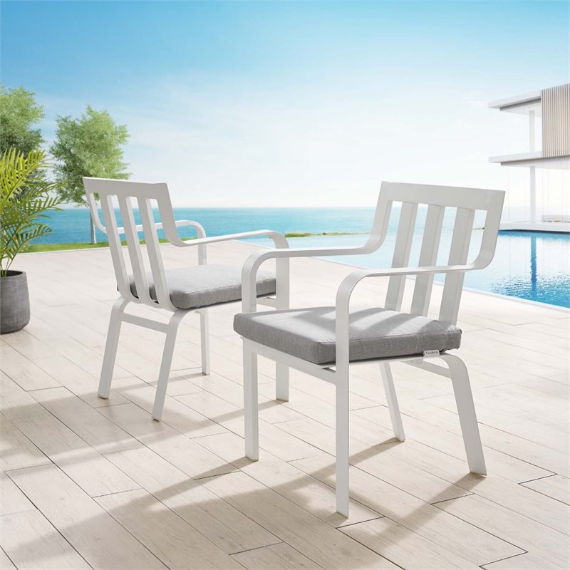 Pemberly Row  Stackable Metal Patio Dining Armchair in White and Gray (Set of 2)