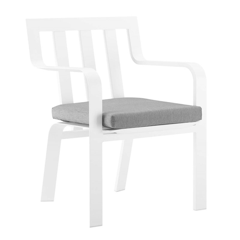 Pemberly Row  Stackable Metal Patio Dining Armchair in White and Gray (Set of 2)