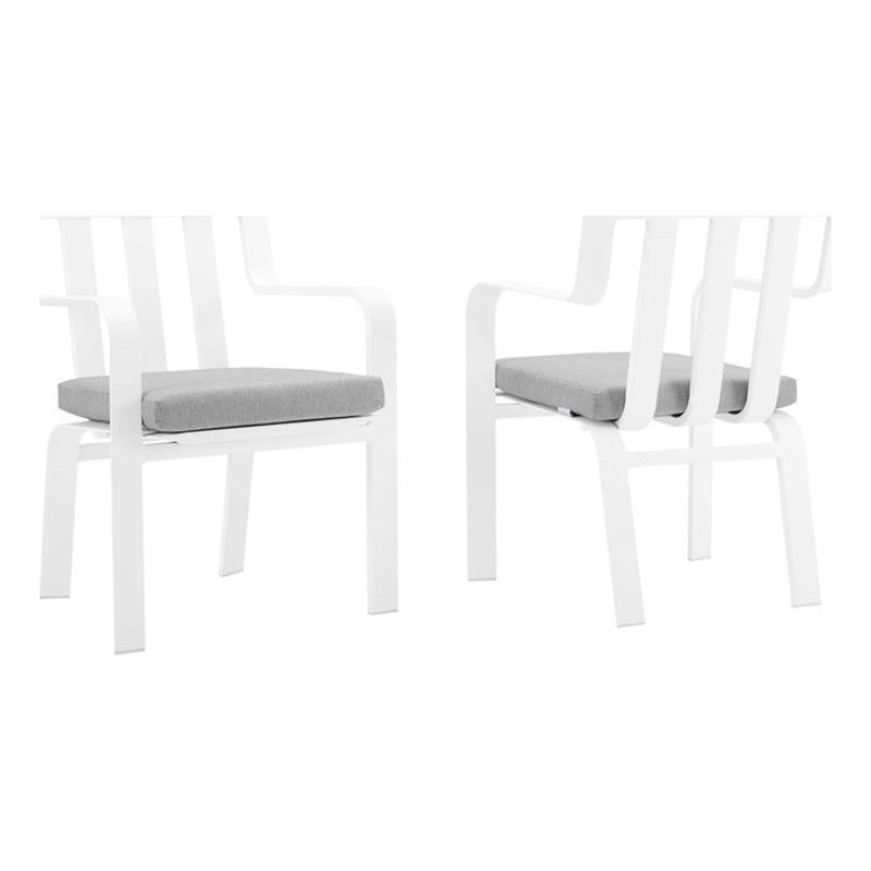 Pemberly Row  Stackable Metal Patio Dining Armchair in White and Gray (Set of 2)