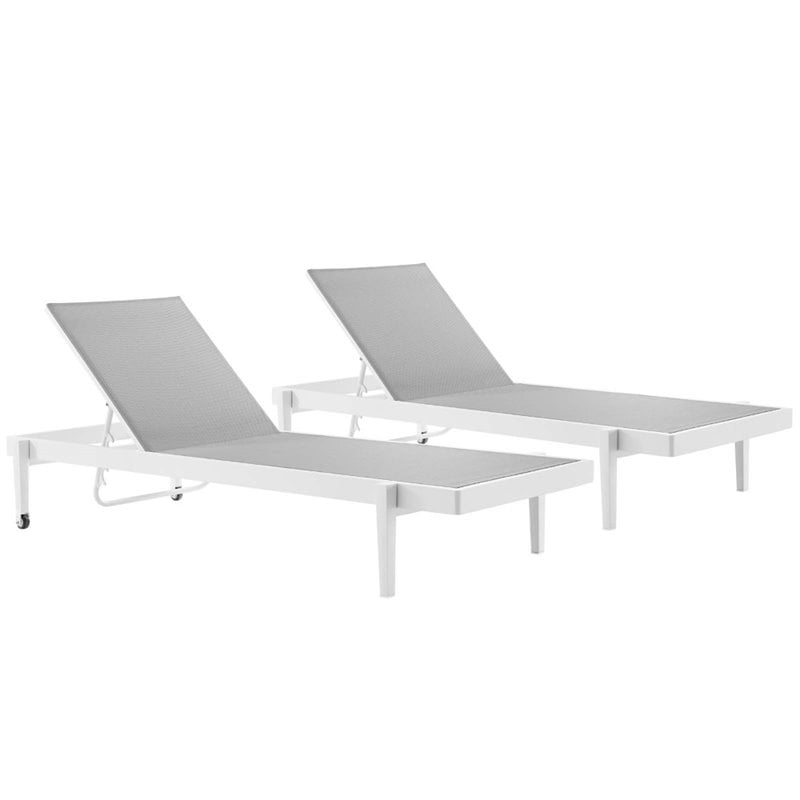 Pemberly Row  Patio Aluminum Chaise Lounge Chair in White Gray (Set of 2)