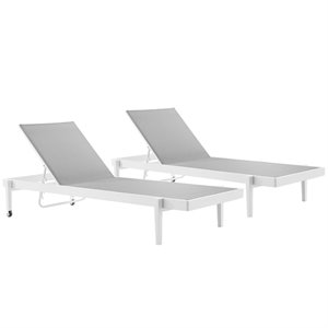 Pemberly Row  Patio Aluminum Chaise Lounge Chair in White Gray (Set of 2)
