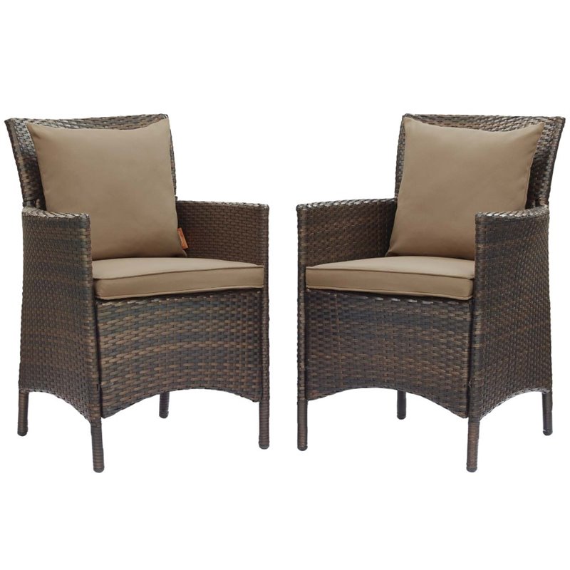 Pemberly Row   Patio Dining Arm Chair in Brown and Mocha (Set of 2)