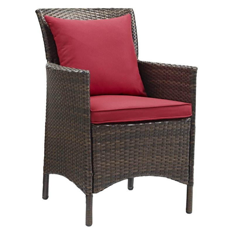 Pemberly Row  Wicker  Patio Dining Arm Chair in Brown and Red (Set of 2)