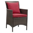 Pemberly Row  Wicker  Patio Dining Arm Chair in Brown and Red (Set of 2)