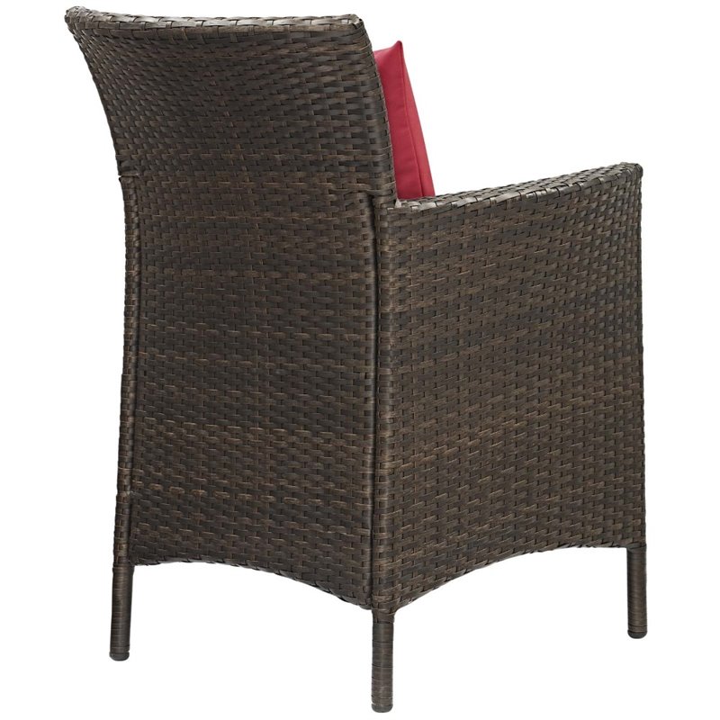 Pemberly Row  Wicker  Patio Dining Arm Chair in Brown and Red (Set of 2)