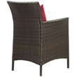 Pemberly Row  Wicker  Patio Dining Arm Chair in Brown and Red (Set of 2)