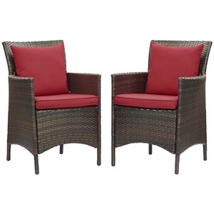 Pemberly Row  Wicker  Patio Dining Arm Chair in Brown and Red (Set of 2)