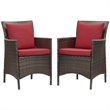 Pemberly Row  Wicker  Patio Dining Arm Chair in Brown and Red (Set of 2)