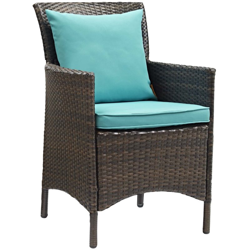 Pemberly Row   Patio Dining Arm Chair in Brown and Turquoise (Set of 2)
