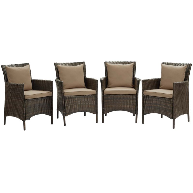 Pemberly Row   Patio Dining Arm Chair in Brown and Mocha (Set of 4)
